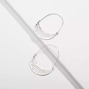 Silver Crescent Hammered U Shaped Drop Earrings